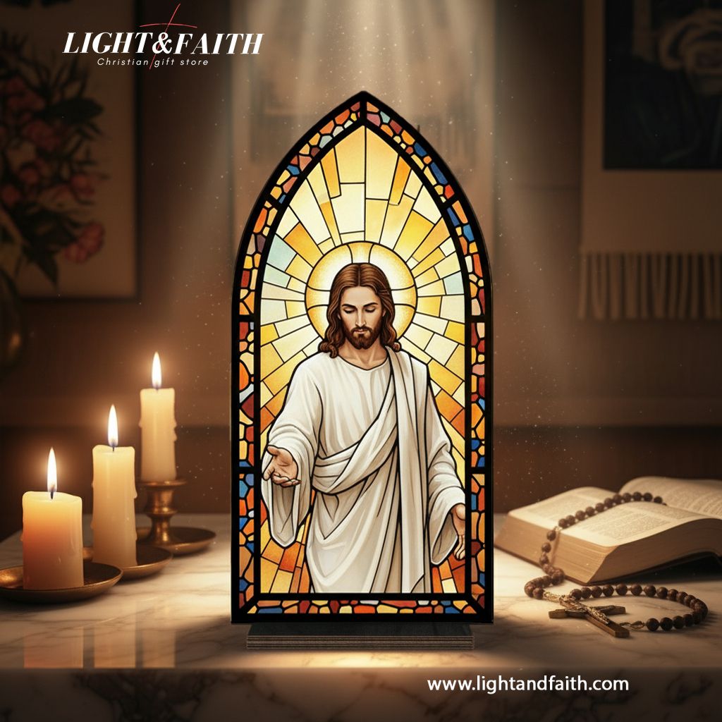 The Risen Christ Book Nook, Stained Glass Style Acrylic Decor, Christian Gift, Religious Home Decor, Easter Resurrection Art BNLAF04